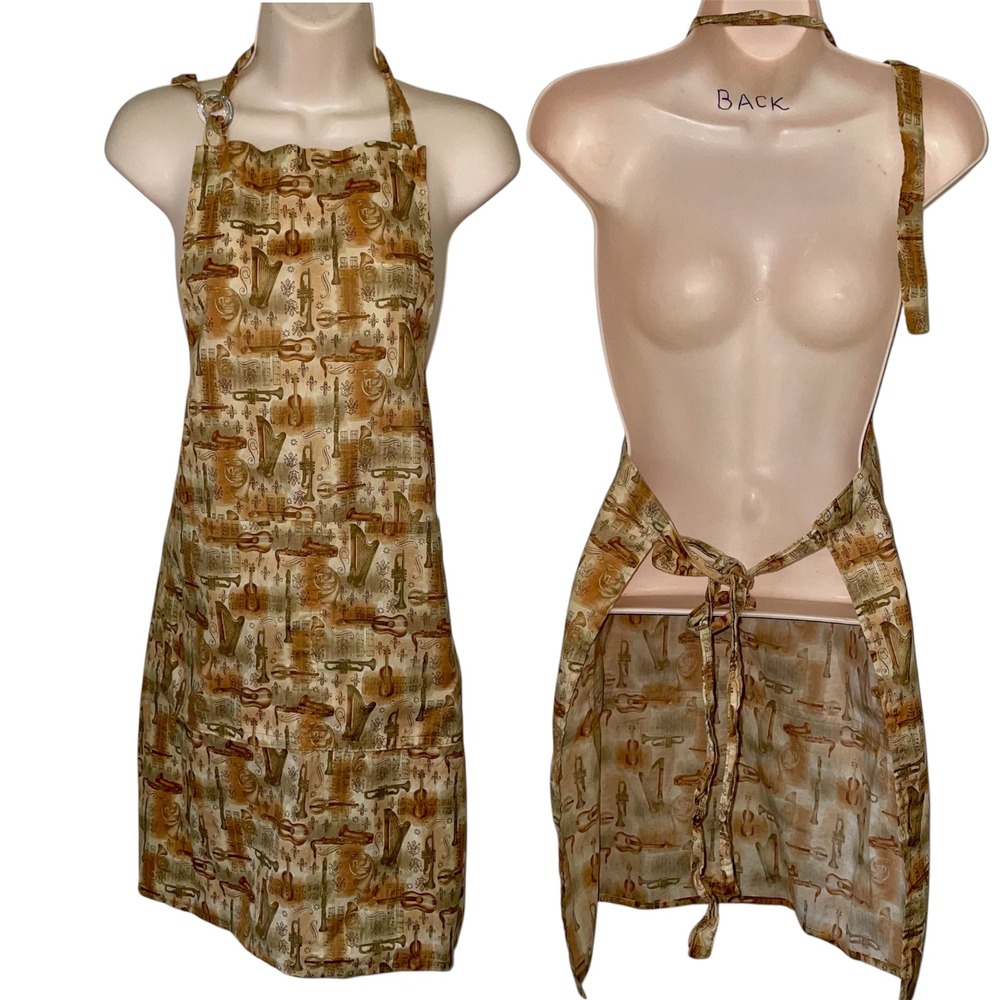 Women's Musical Instrument Print kitchen Apron Adjustable Neck Tie‎ Waist Baking